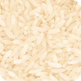 Parboiled rice in a circle bowl on white background, shot from directly above  Clipping path included 
