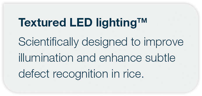 Textured LED lightingTM Scientifically designed to improve illumination and enhance subtle defect recognition in rice 